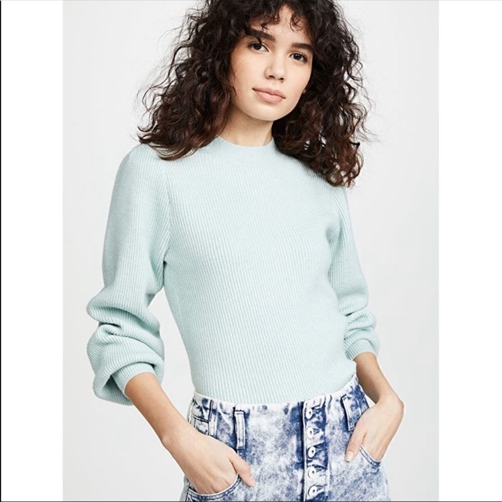 Line & Dot Balloon Sleeve Mint Pullover Sweater